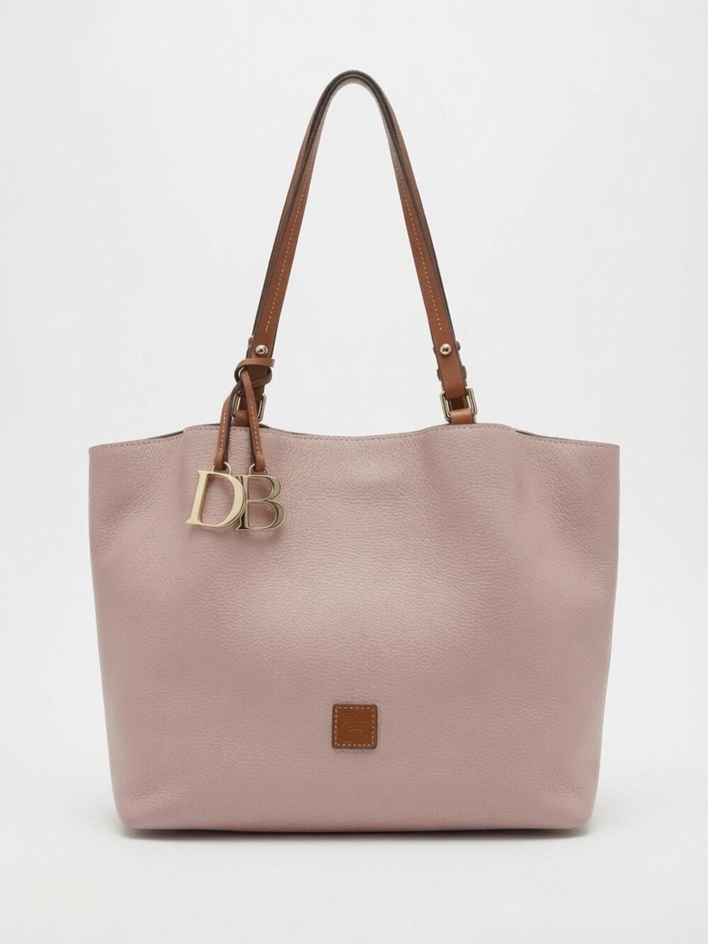Dooney & Bourke Soft Pink Pebbled Leather Large Tote Shopper DB Charm Brown Trim